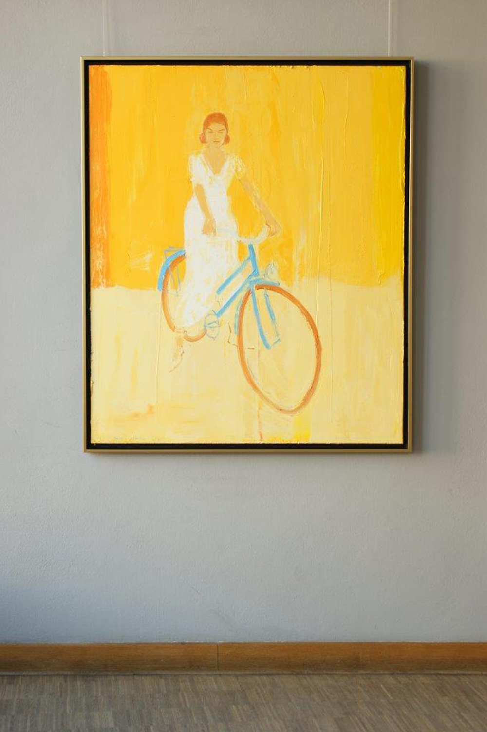 Jacek Łydżba - Cyclist in yellow (Oil on Canvas | Größe: 105 x 125 cm | Preis: 7500 PLN)
