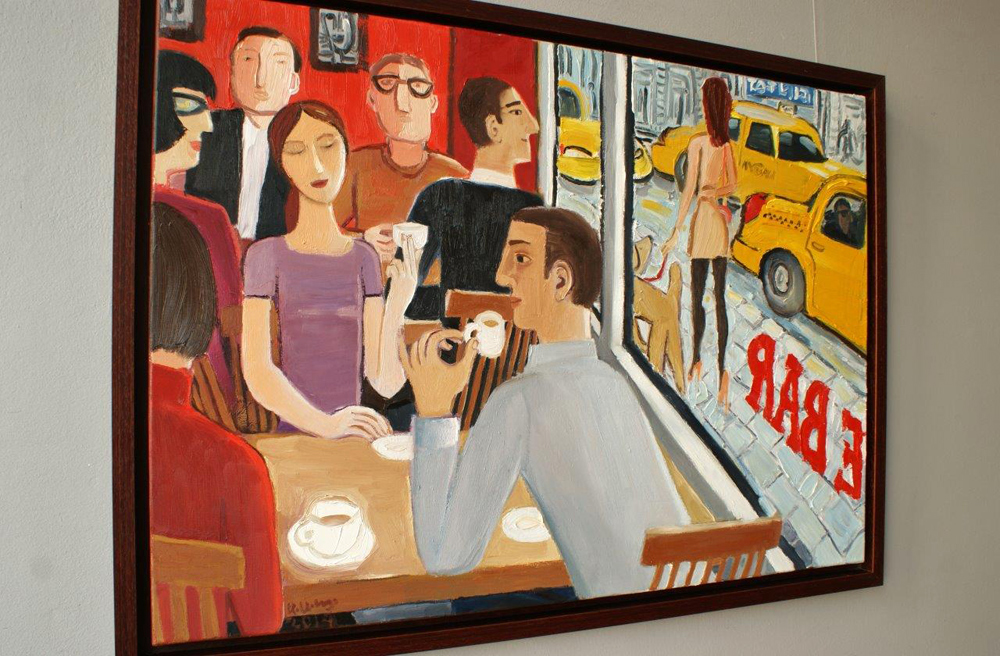 Krzysztof Kokoryn - In the bar and on the street (Oil on Canvas | Size: 106 x 76 cm | Price: 7400 PLN)