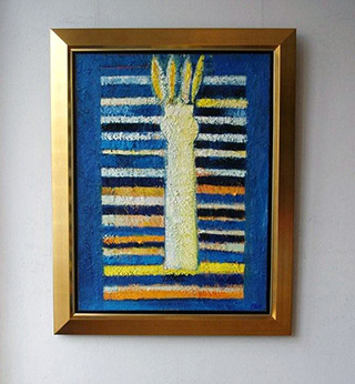 Darek Pala : Vase On Stripped Blue : Oil on Canvas