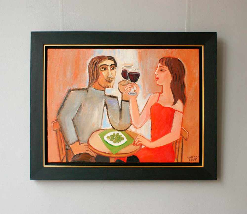 Krzysztof Kokoryn - Couple drinking wine (Oil on Canvas | Wymiary: 98 x 78 cm | Cena: 6000 PLN)