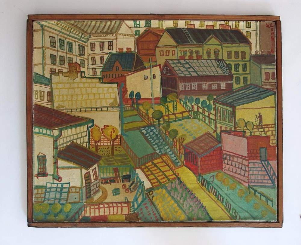 Edward Dwurnik - Little town 1967 (Oil on Canvas | Size: 60 x 50 cm | Price: 16000 PLN)