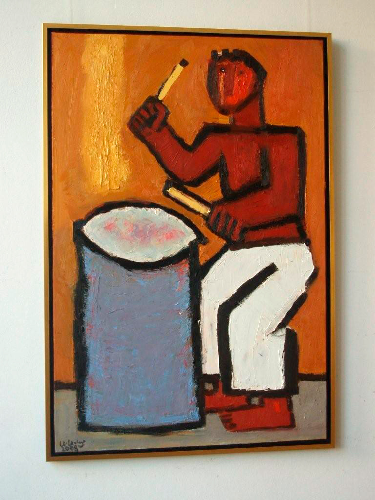 Krzysztof Kokoryn - Drummer and the barrel (Oil on Canvas | Wymiary: 85 x 125 cm | Cena: 8500 PLN)