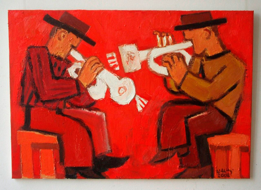 Krzysztof Kokoryn - Trumpet players (Oil on Canvas | Größe: 100 x 75 cm | Preis: 7000 PLN)