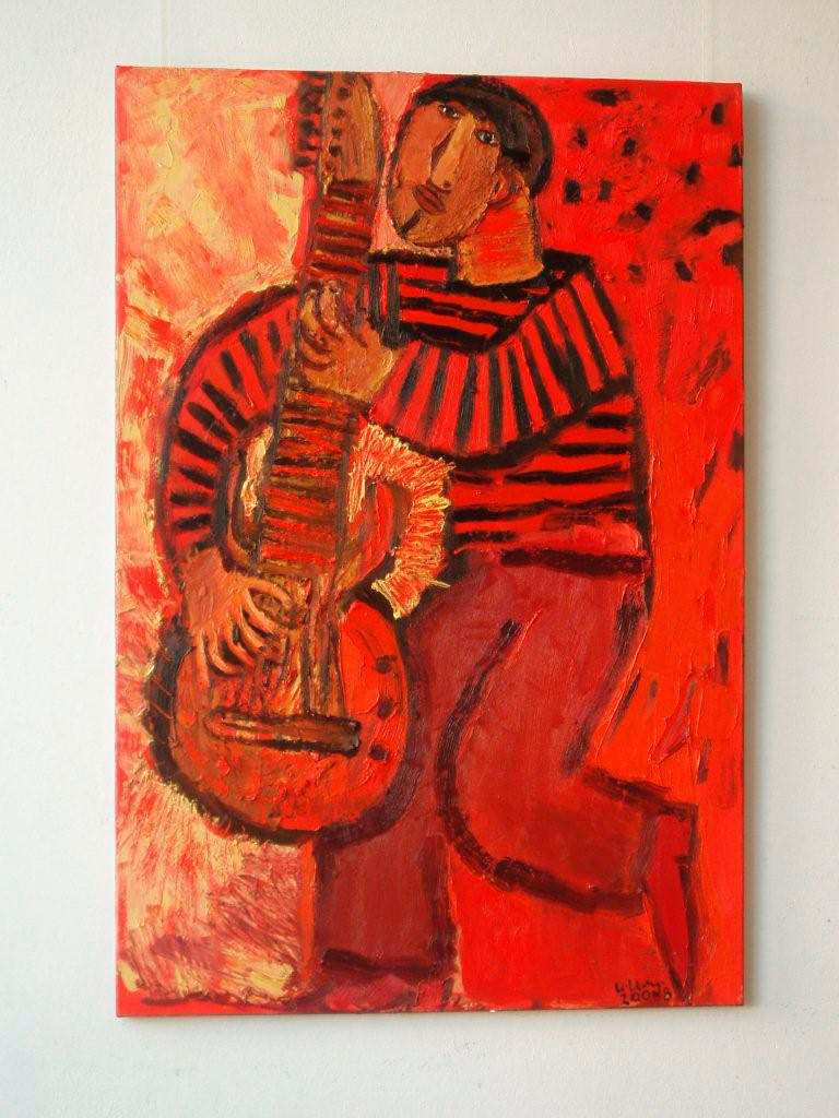 Krzysztof Kokoryn - Red guitar player (Oil on Canvas | Wymiary: 80 x 120 cm | Cena: 8500 PLN)