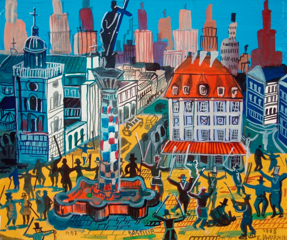 Edward Dwurnik - Uprising in Warsaw (Tempera on Paper | Größe: 54 x 46 cm | Preis: 4500 PLN)