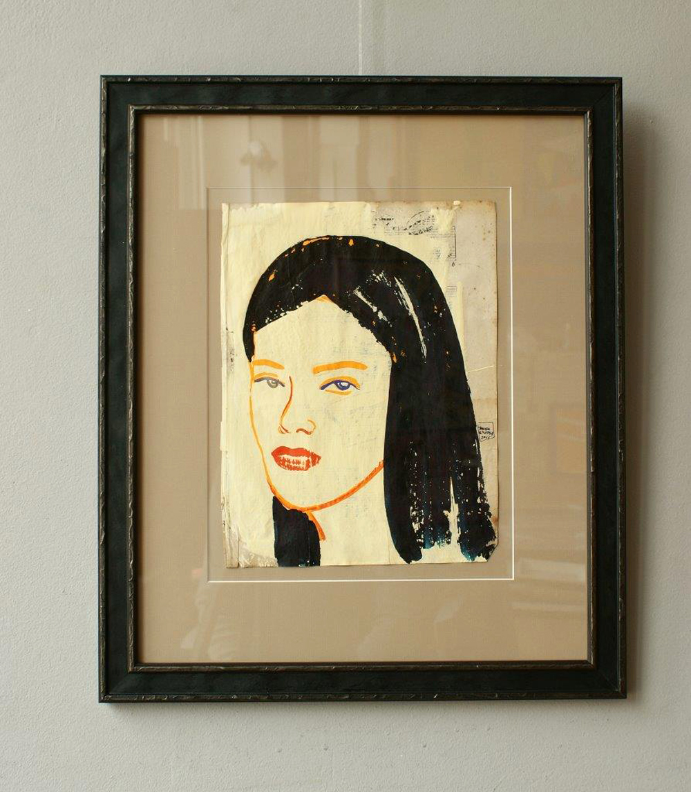 Jacek Łydżba - The black-haired girl (Tempera on old notation paper | Size: 45 x 53 cm | Price: 1400 PLN)