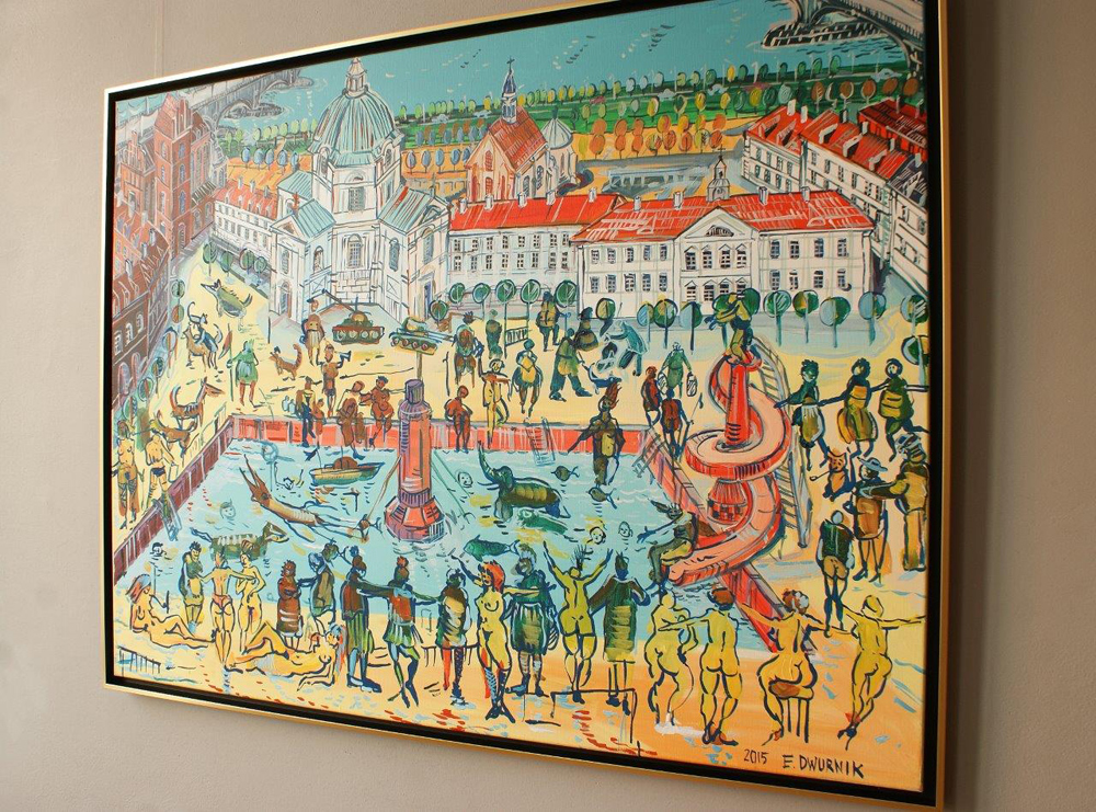 Edward Dwurnik - Warsaw - Fun on the market square (Oil on Canvas | Size: 151 x 119 cm | Price: 45000 PLN)