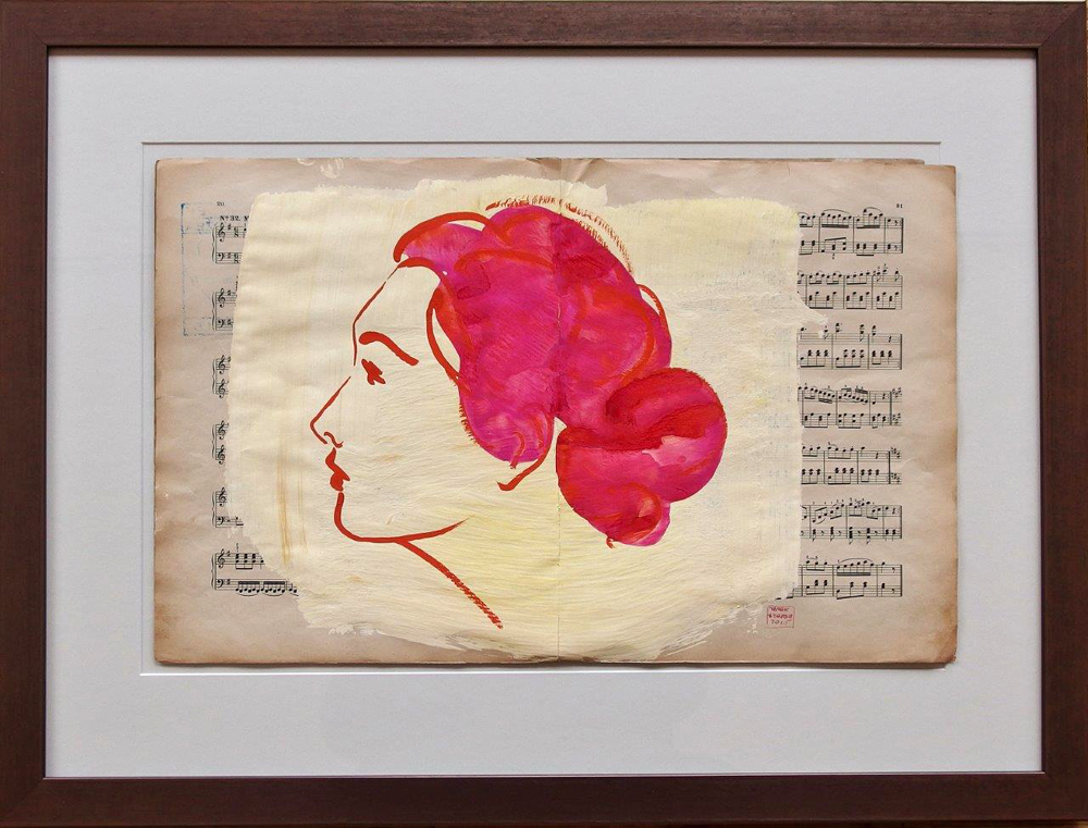 Jacek Łydżba - Redheaded (Gouache on old music paper | Size: 73 x 56 cm | Price: 1400 PLN)