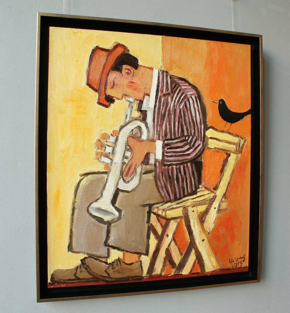 Krzysztof Kokoryn - Trumpeter and jackdaw (Oil on Canvas | Wymiary: 66 x 76 cm | Cena: 6000 PLN)