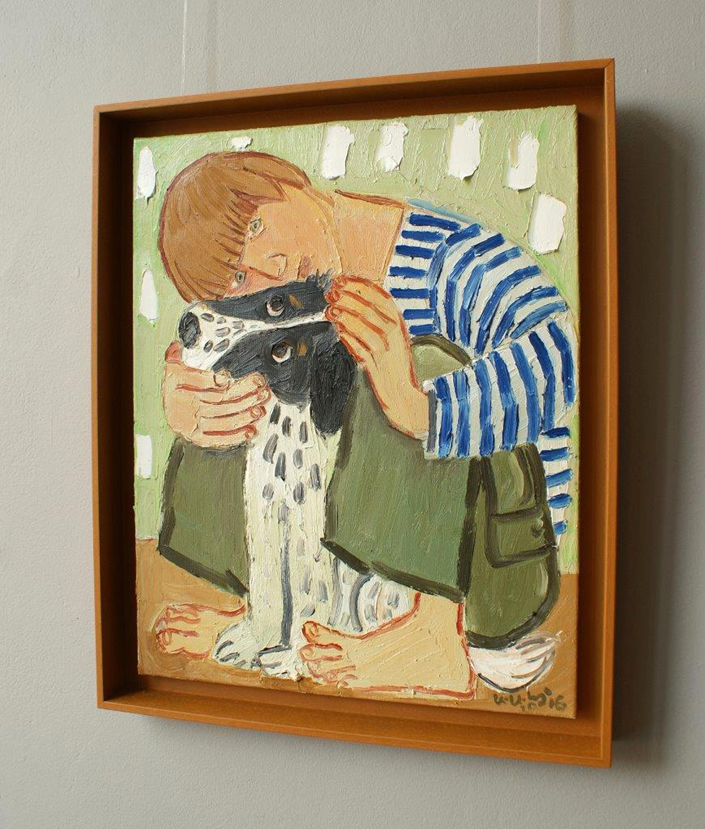 Krzysztof Kokoryn - Boy with a dog (Oil on Canvas | Wymiary: 46 x 56 cm | Cena: 6000 PLN)