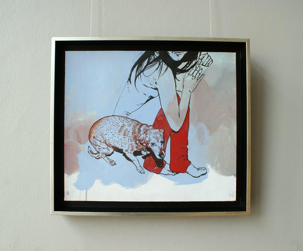 Agnieszka Sandomierz - Girl with a dog (Tempera on canvas | Size: 46 x 41 cm | Price: 3500 PLN)