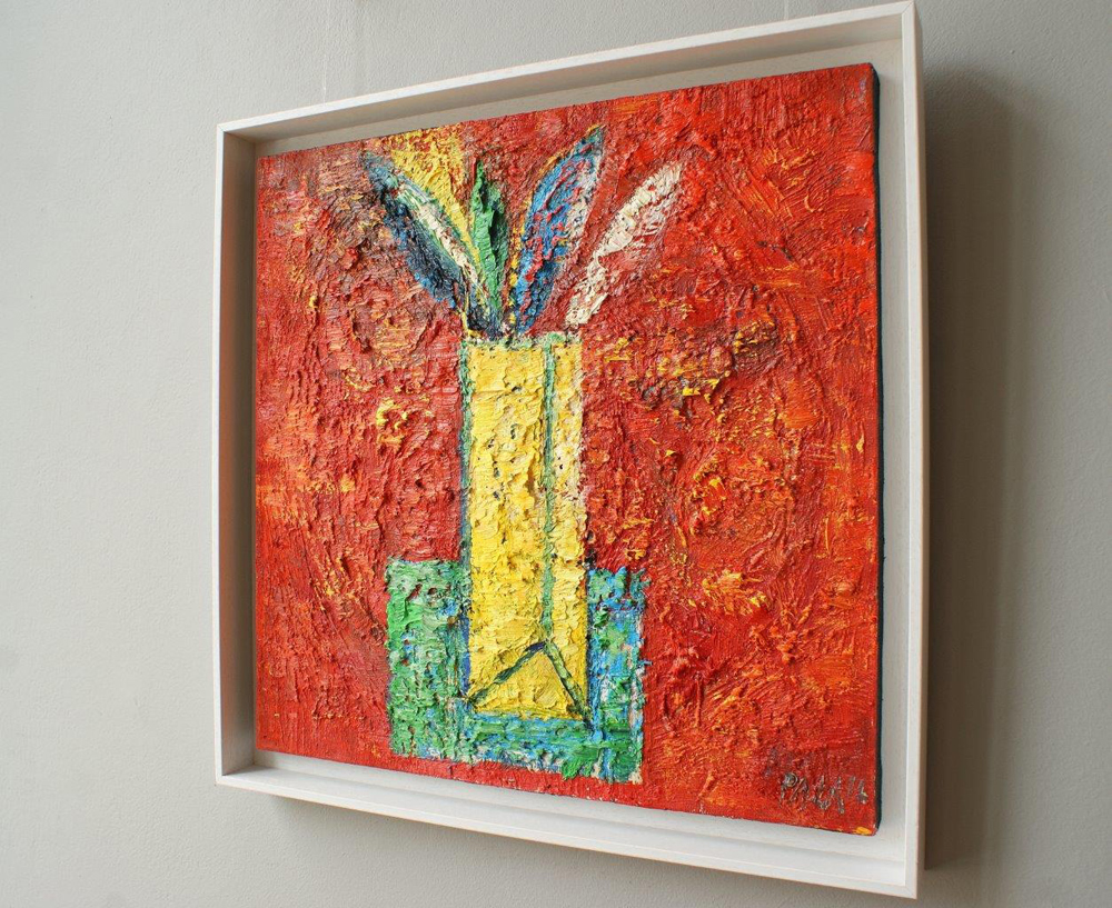 Darek Pala - Vase on a red background (Oil on Canvas | Wymiary: 56 x 56 cm | Cena: 5000 PLN)