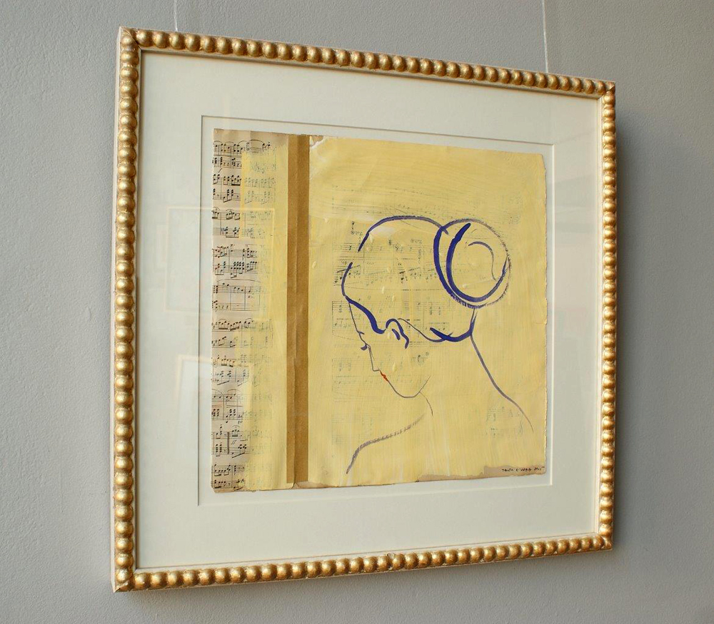 Jacek Łydżba - Lady with a bun (Tempera on old music sheet | Size: 49 x 51 cm | Price: 1600 PLN)