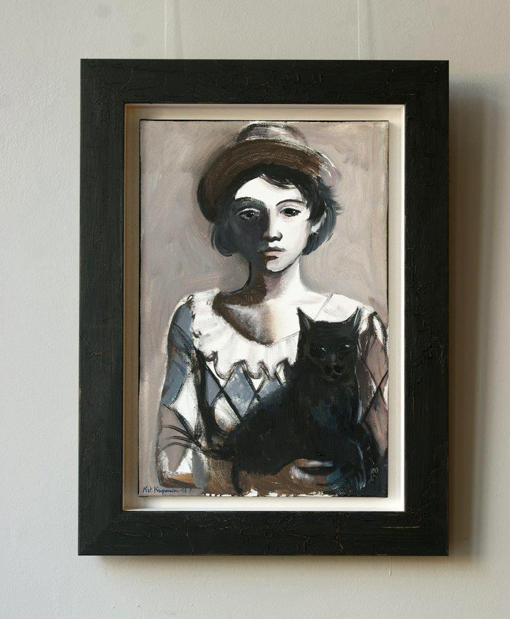 Katarzyna Karpowicz - Harlequin with a cat (Oil on Canvas | Wymiary: 58 x 78 cm | Cena: 6000 PLN)