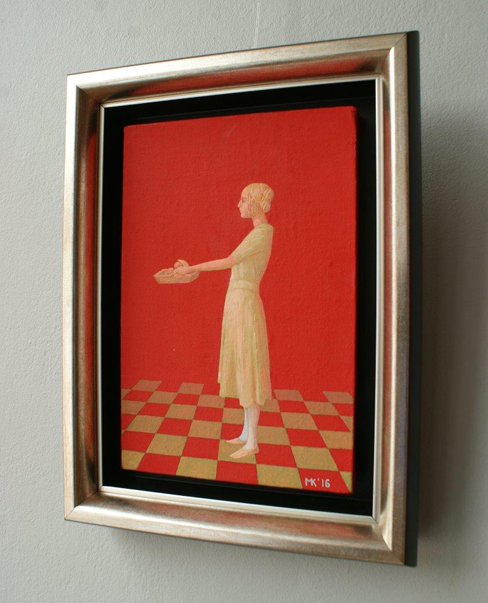Mikołaj Kasprzyk - Girl with a tray (Oil on Canvas | Größe: 27 x 36 cm | Preis: 1500 PLN)