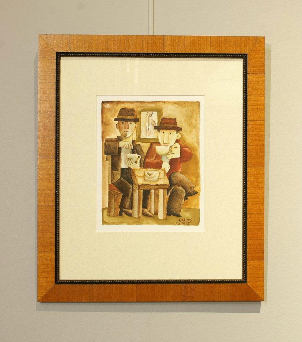 Krzysztof Kokoryn - Meeting for coffee (Guache on  paper | Wymiary: 30 x 40 cm | Cena: 2000 PLN)