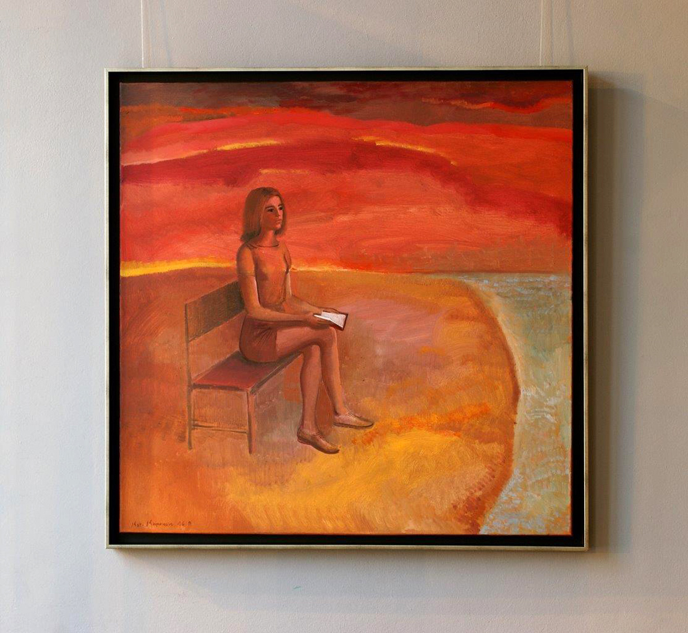 Katarzyna Karpowicz - Young woman reading a letter (Oil on Canvas | Wymiary: 106 x 106 cm | Cena: 6500 PLN)