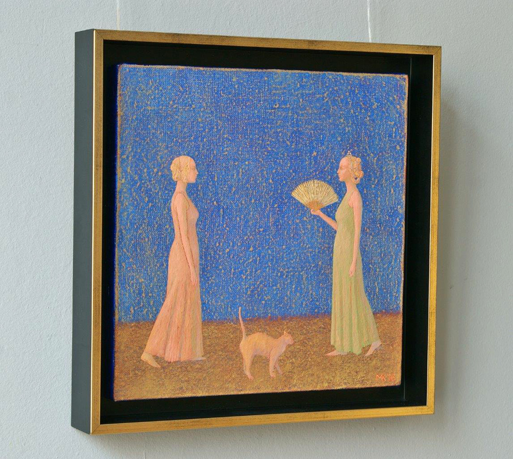 Mikołaj Kasprzyk - Two women and a cat (Oil on Canvas | Wymiary: 36 x 36 cm | Cena: 2800 PLN)