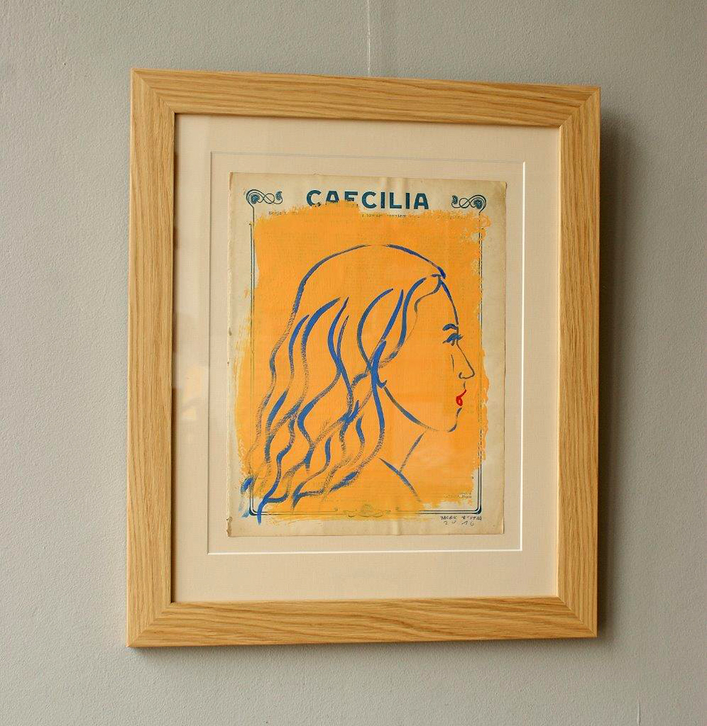 Jacek Łydżba - Caecilia (Tempera on wastepaper | Size: 44 x 52 cm | Price: 1600 PLN)