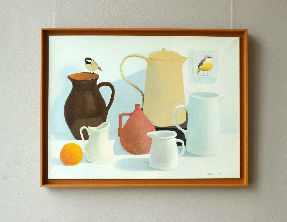 Katarzyna Castellini - Italian pots with two titmouse (Oil on Canvas | Größe: 86 x 66 cm | Preis: 4500 PLN)