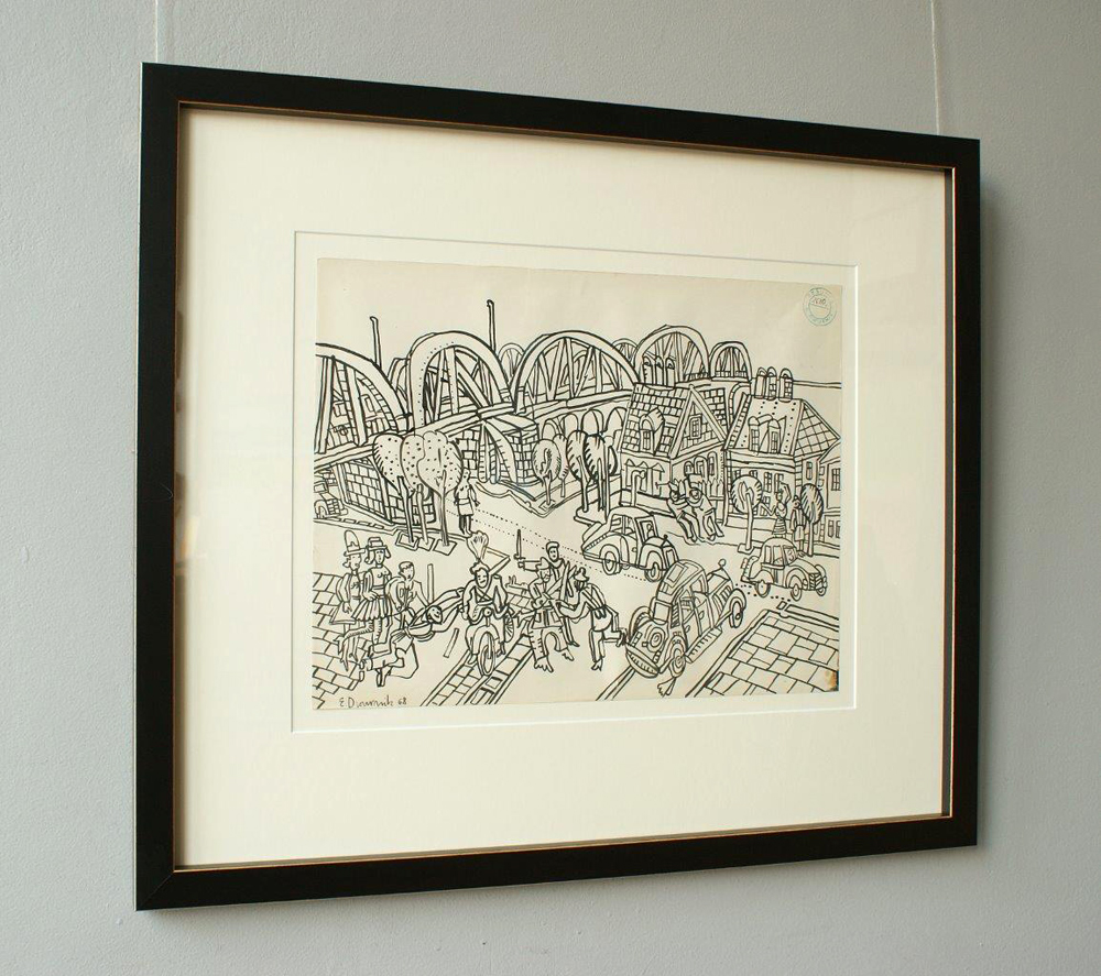 Edward Dwurnik - By the Bridge 1968 (India ink on paper | Size: 48 x 37 cm | Price: 4500 PLN)
