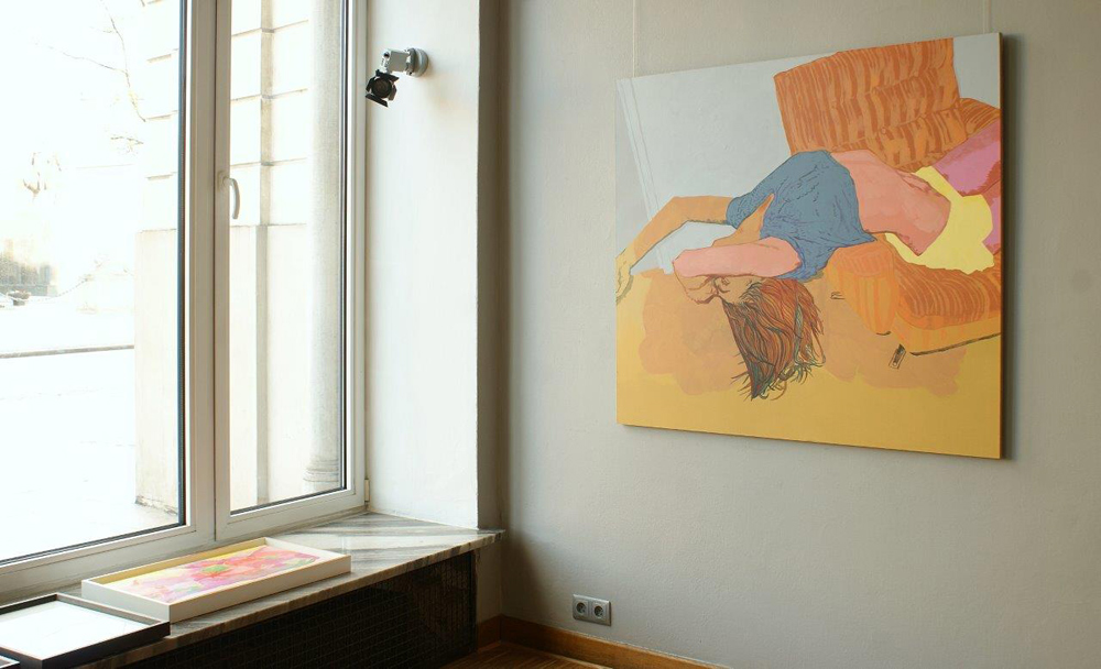 Agnieszka Sandomierz - Girl on the sofa (Tempera on canvas | Size: 122 x 110 cm | Price: 8000 PLN)