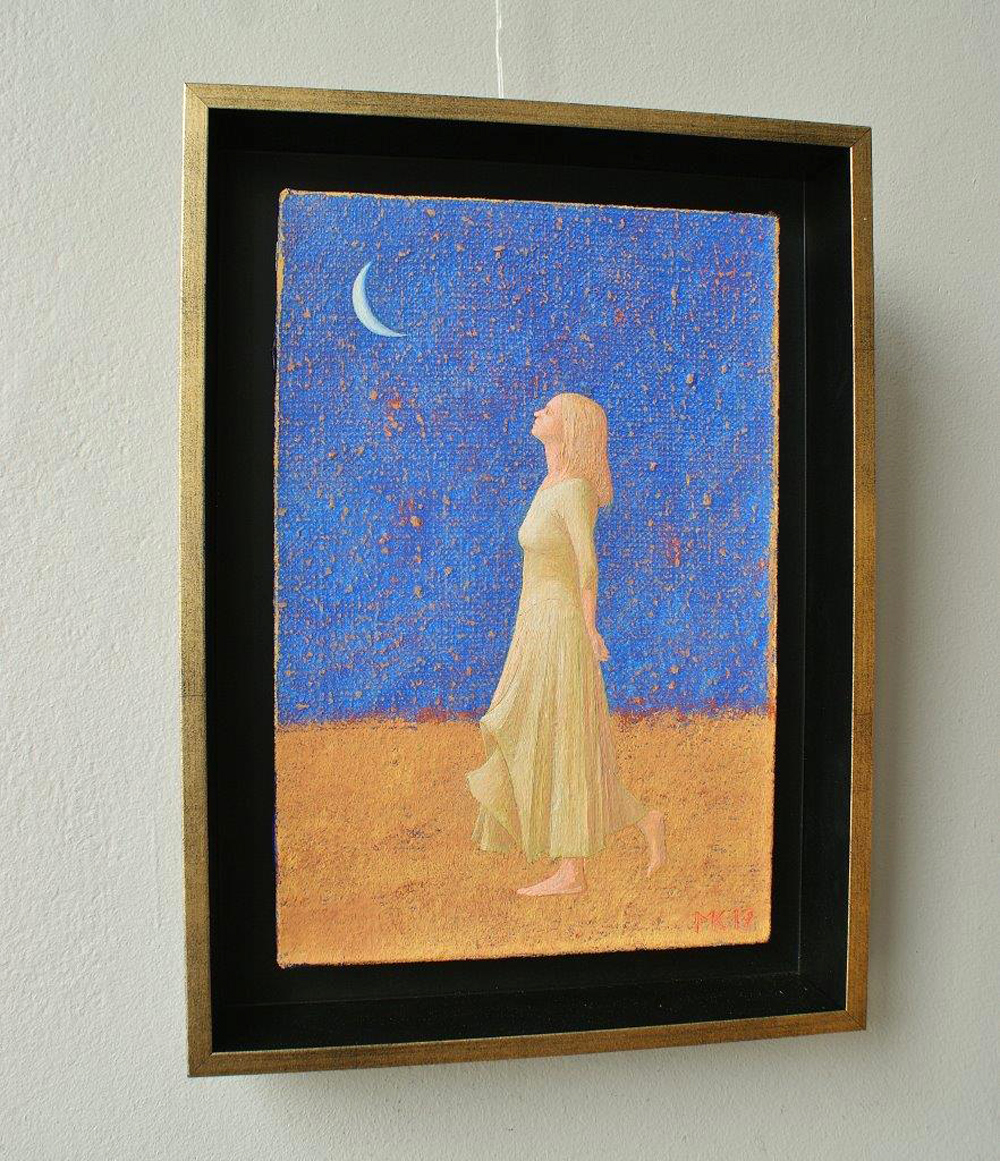 Mikołaj Kasprzyk - Girl with the moon (Oil on Canvas | Wymiary: 25 x 33 cm | Cena: 2400 PLN)