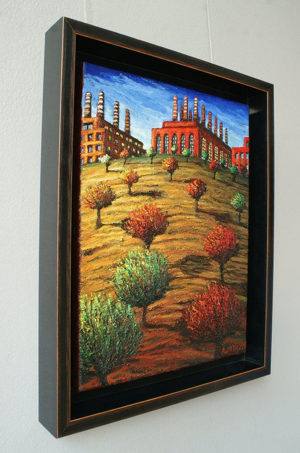 Adam Patrzyk - Factory on the hill (Oil on Canvas | Größe: 38 x 48 cm | Preis: 6500 PLN)
