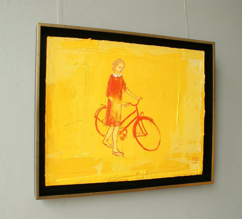 Jacek Łydżba - Biker in a red dress (Oil on Canvas | Size: 56 x 46 cm | Price: 3500 PLN)