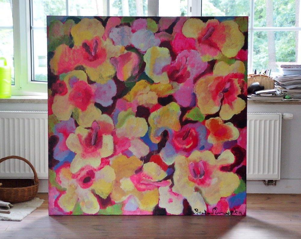 Beata Murawska - Wild roses (Oil on Canvas | Wymiary: 120 x 120 cm | Cena: 7000 PLN)