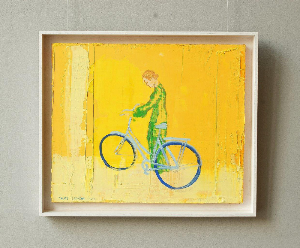 Jacek Łydżba - Green cyclist (Oil on Canvas | Size: 52 x 44 cm | Price: 3200 PLN)
