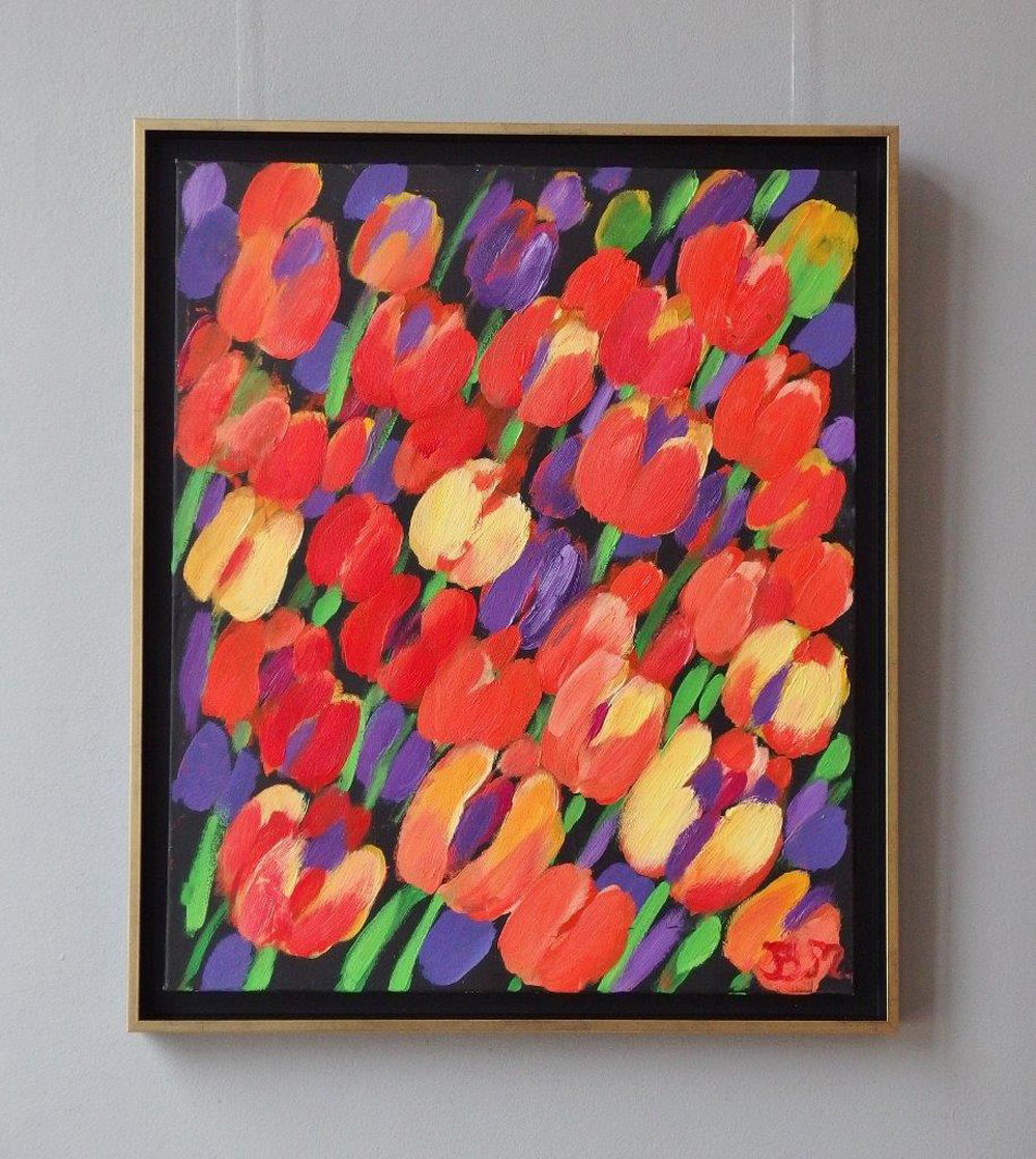 Beata Murawska - Tulips with violet background (Oil on Canvas | Größe: 60 x 71 cm | Preis: 3500 PLN)