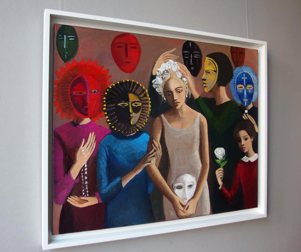 Katarzyna Karpowicz - Young girl and masks (Oil on Canvas | Größe: 109 x 90 cm | Preis: 9000 PLN)