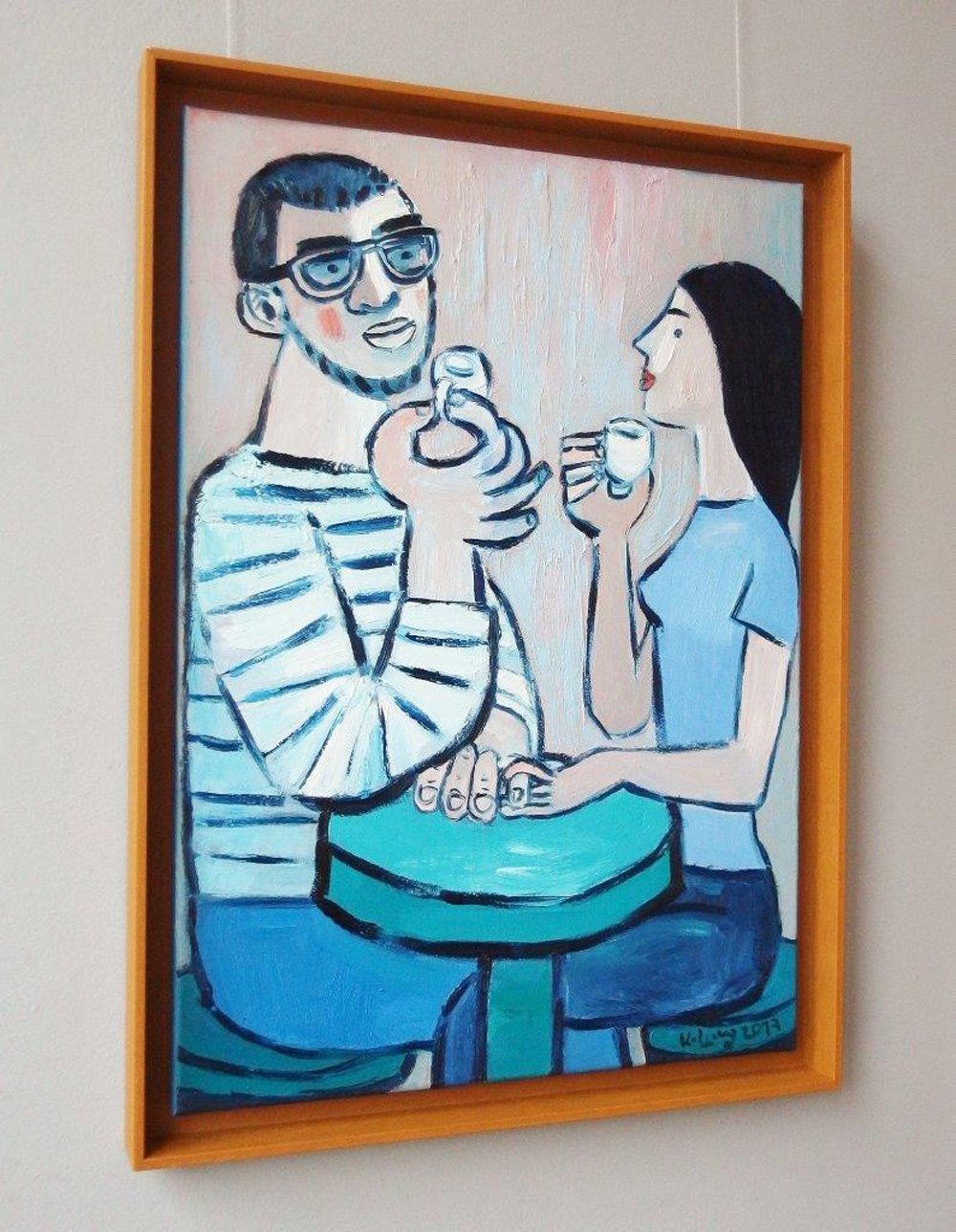 Krzysztof Kokoryn - Couple at espresso (Oil on Canvas | Größe: 56 x 76 cm | Preis: 5500 PLN)