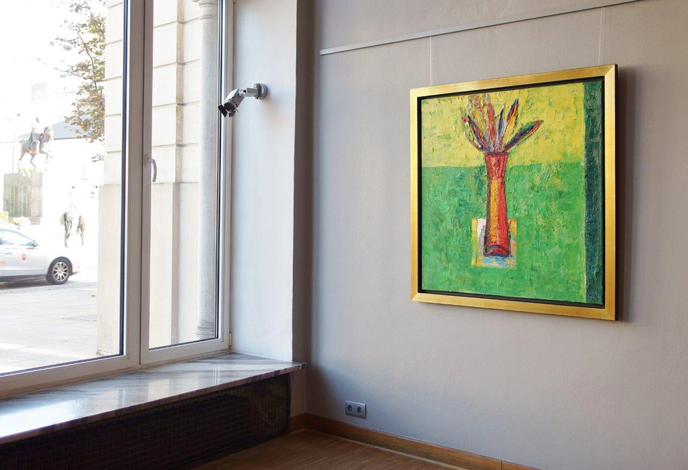 Darek Pala - Vase on a green table (Oil on Canvas | Größe: 113 x 113 cm | Preis: 8000 PLN)