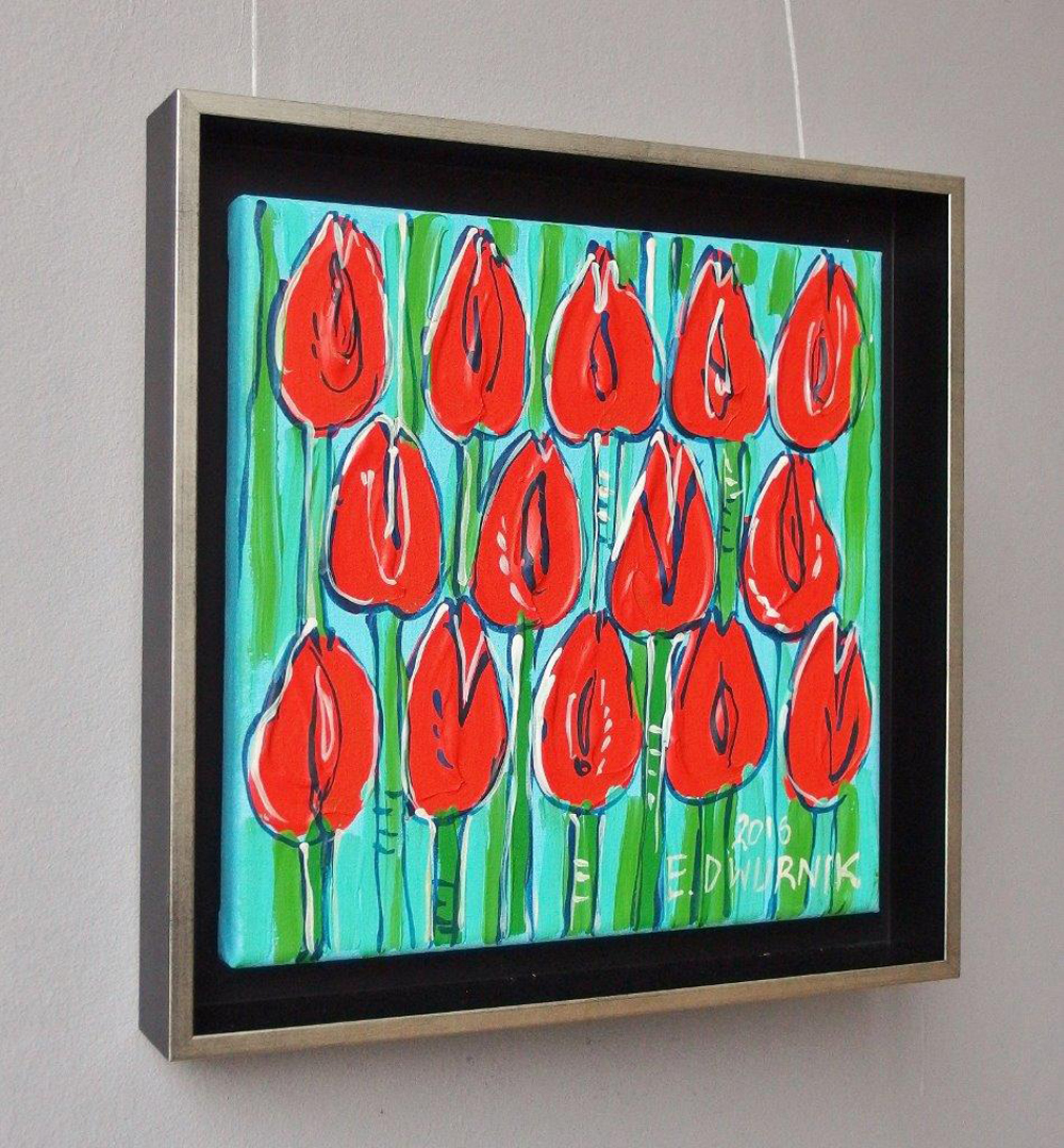Edward Dwurnik - Red tulips (Oil on Canvas | Size: 36 x 36 cm | Price: 3000 PLN)
