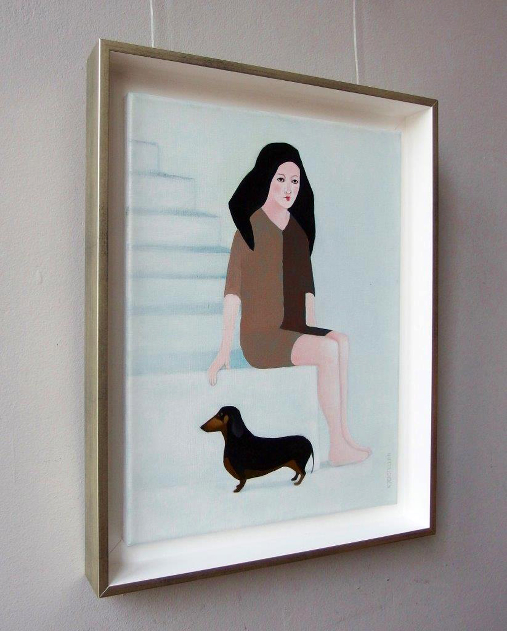 Katarzyna Castellini - Girl with a dachshund (Oil on Canvas | Wymiary: 36 x 46 cm | Cena: 1500 PLN)