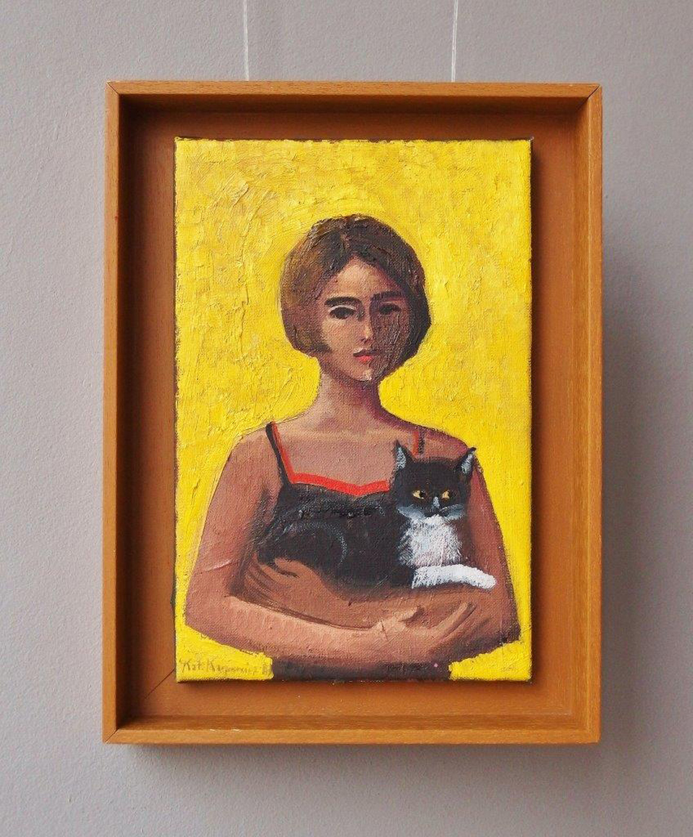 Katarzyna Karpowicz - Girl with a cat (Oil on Canvas | Size: 27 x 36 cm | Price: 3000 PLN)