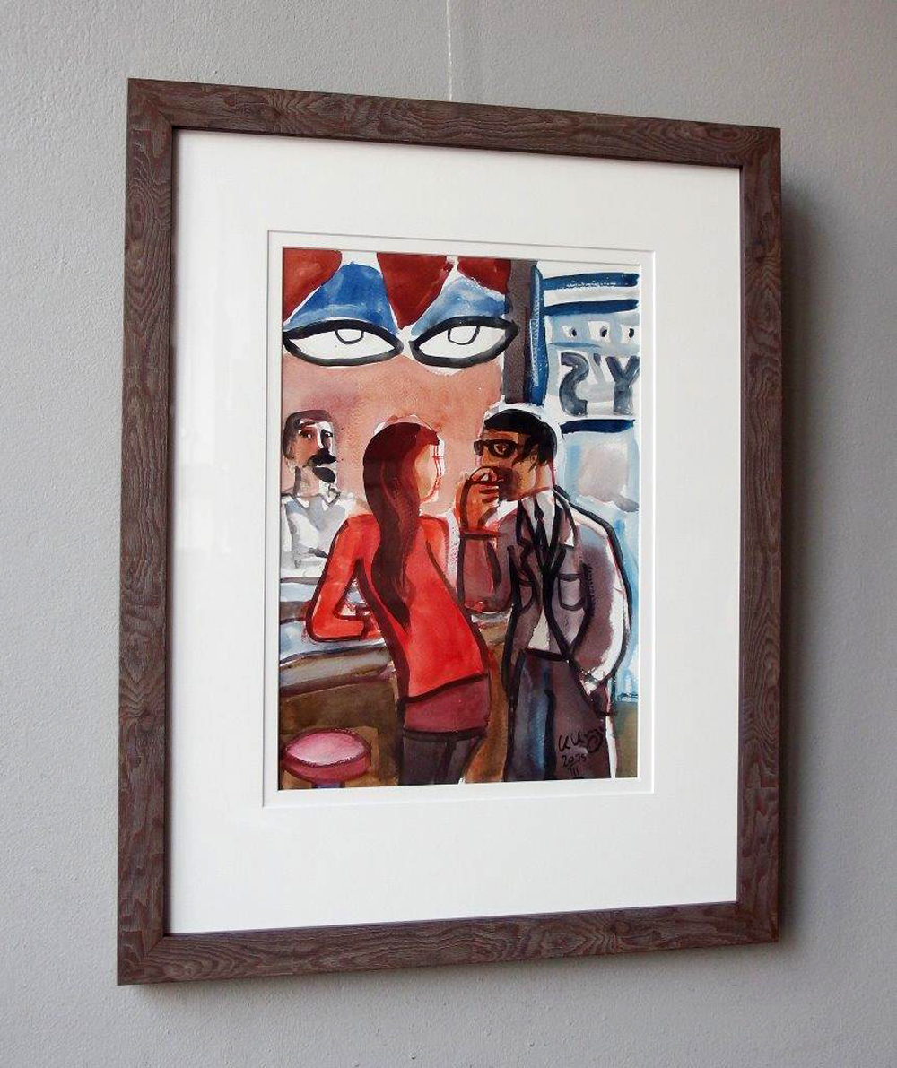 Krzysztof Kokoryn - Couple at the bar (Tempera on paper | Größe: 47 x 59 cm | Preis: 1600 PLN)