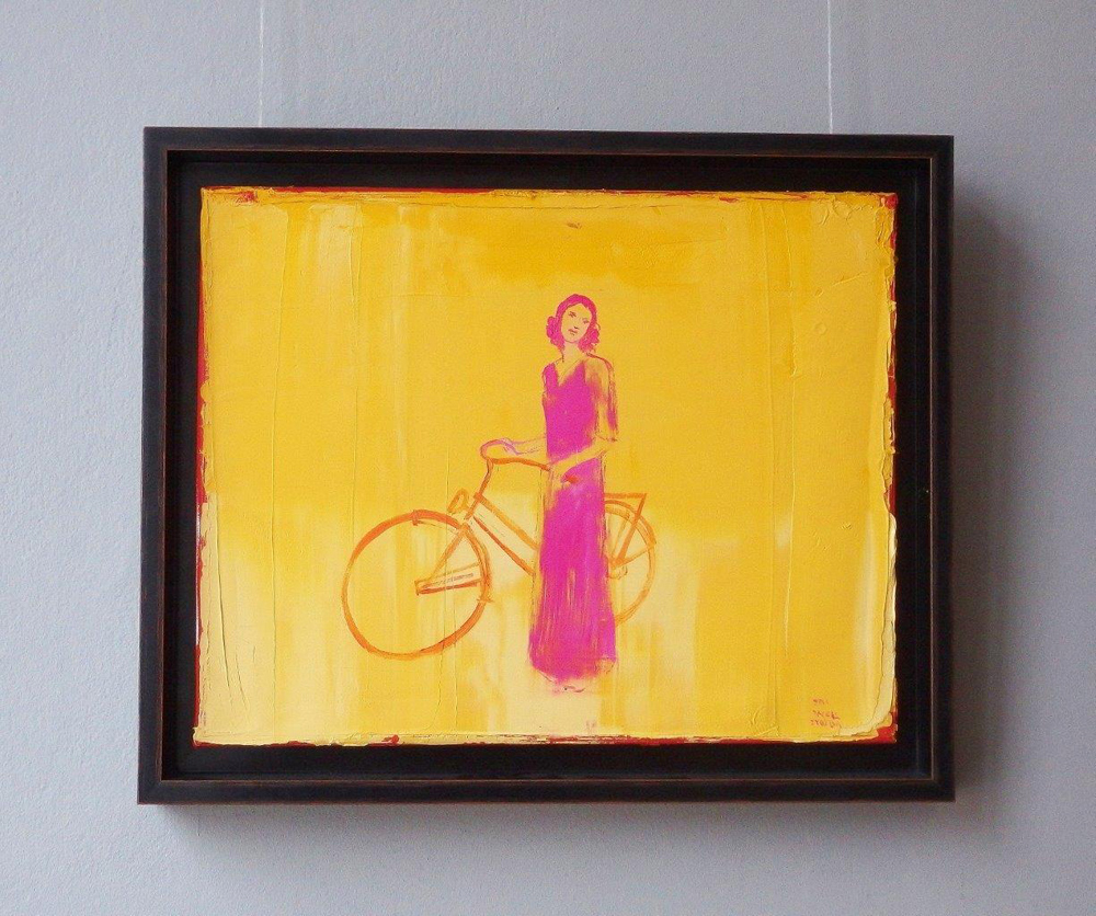 Jacek Łydżba - Cyclist pink (Oil on Canvas | Size: 58 x 48 cm | Price: 3500 PLN)