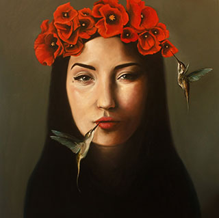 Katarzyna Kubiak : Girl in a wreath of poppies : Oil on Canvas
