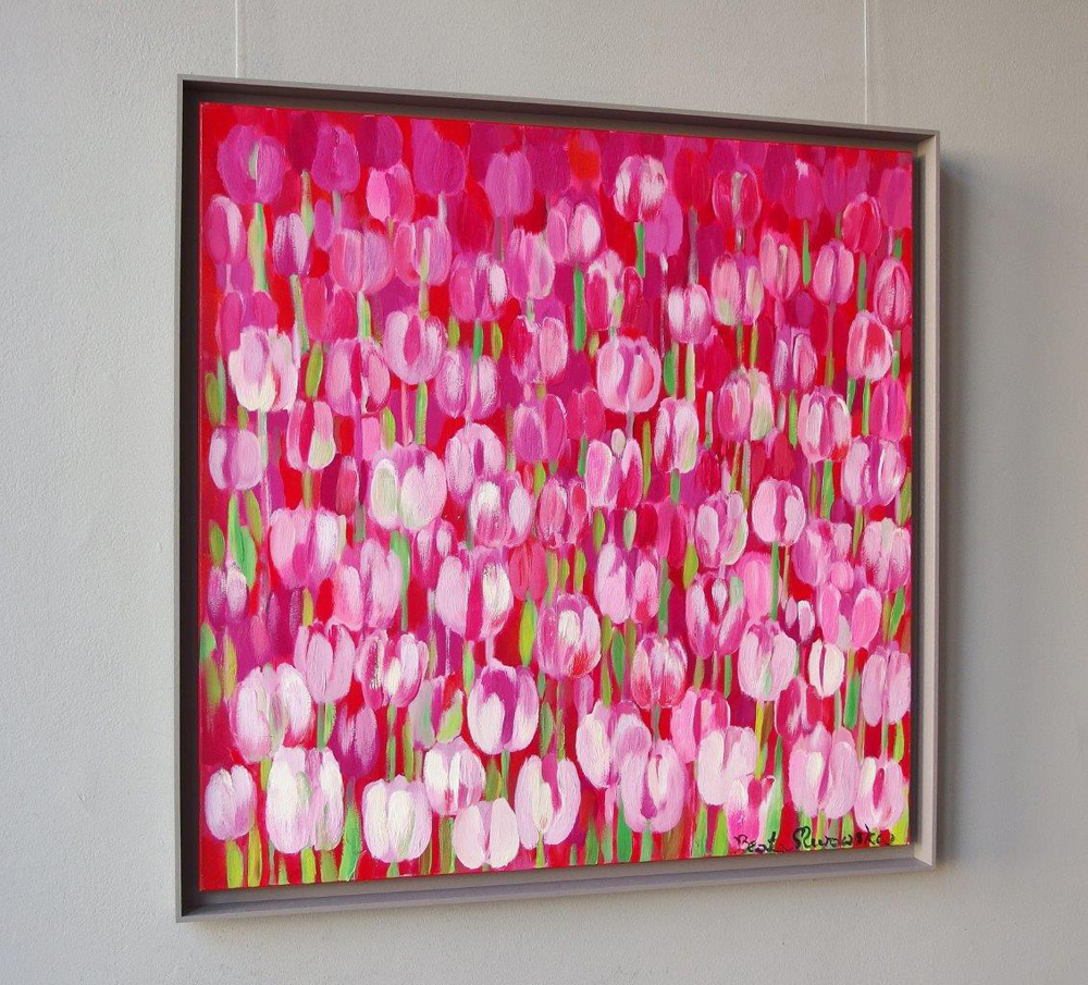 Beata Murawska - Pink tulips (Oil on Canvas | Größe: 96 x 96 cm | Preis: 4500 PLN)