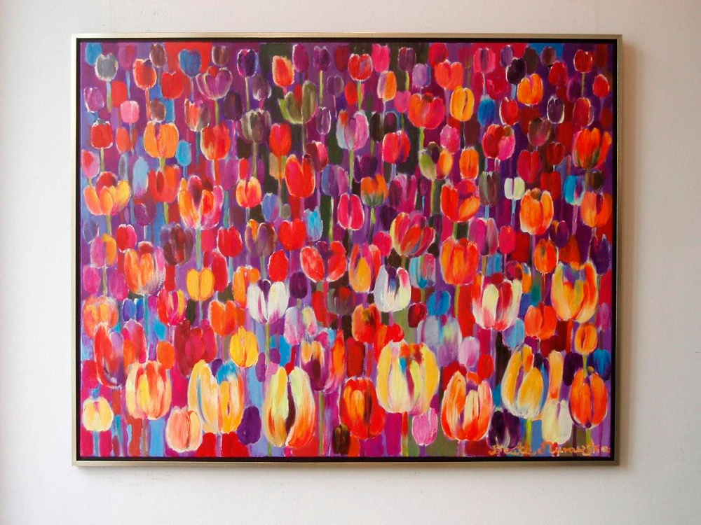 Beata Murawska - Purple Tulips Field (Oil on Canvas | Size: 151 x 119 cm | Price: 7300 PLN)