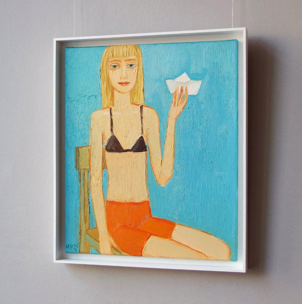 Krzysztof Kokoryn - Girl with a paper boat (Oil on Canvas | Size: 56 x 66 cm | Price: 6000 PLN)