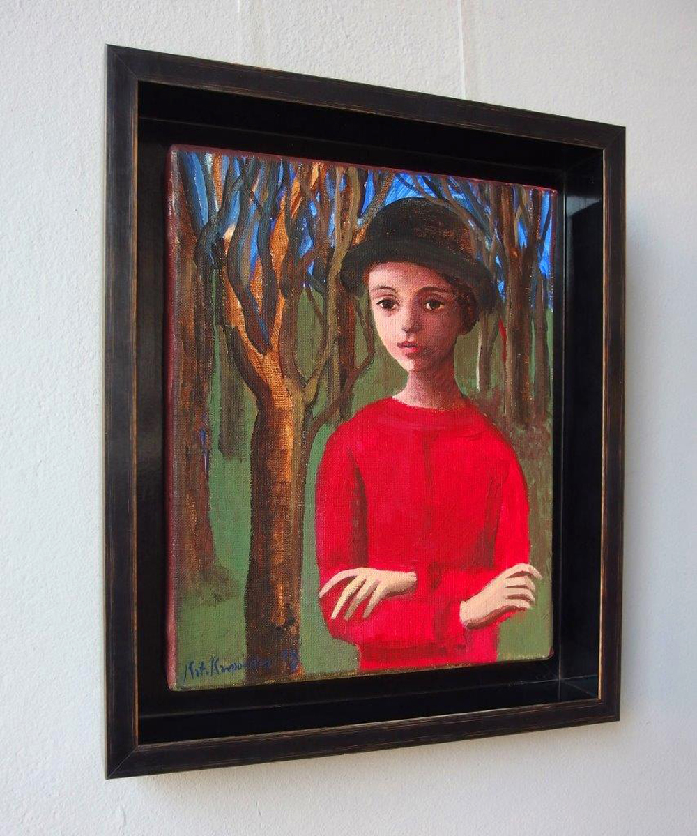 Katarzyna Karpowicz - A child in a red jacket (Oil on Canvas | Size: 32 x 38 cm | Price: 4500 PLN)