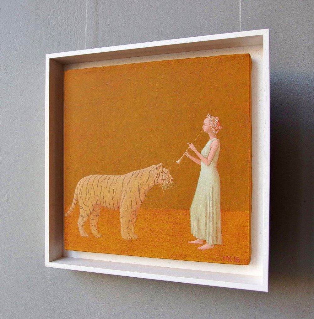 Mikołaj Kasprzyk - Lady with a tiger (Oil on Canvas | Wymiary: 36 x 36 cm | Cena: 2800 PLN)