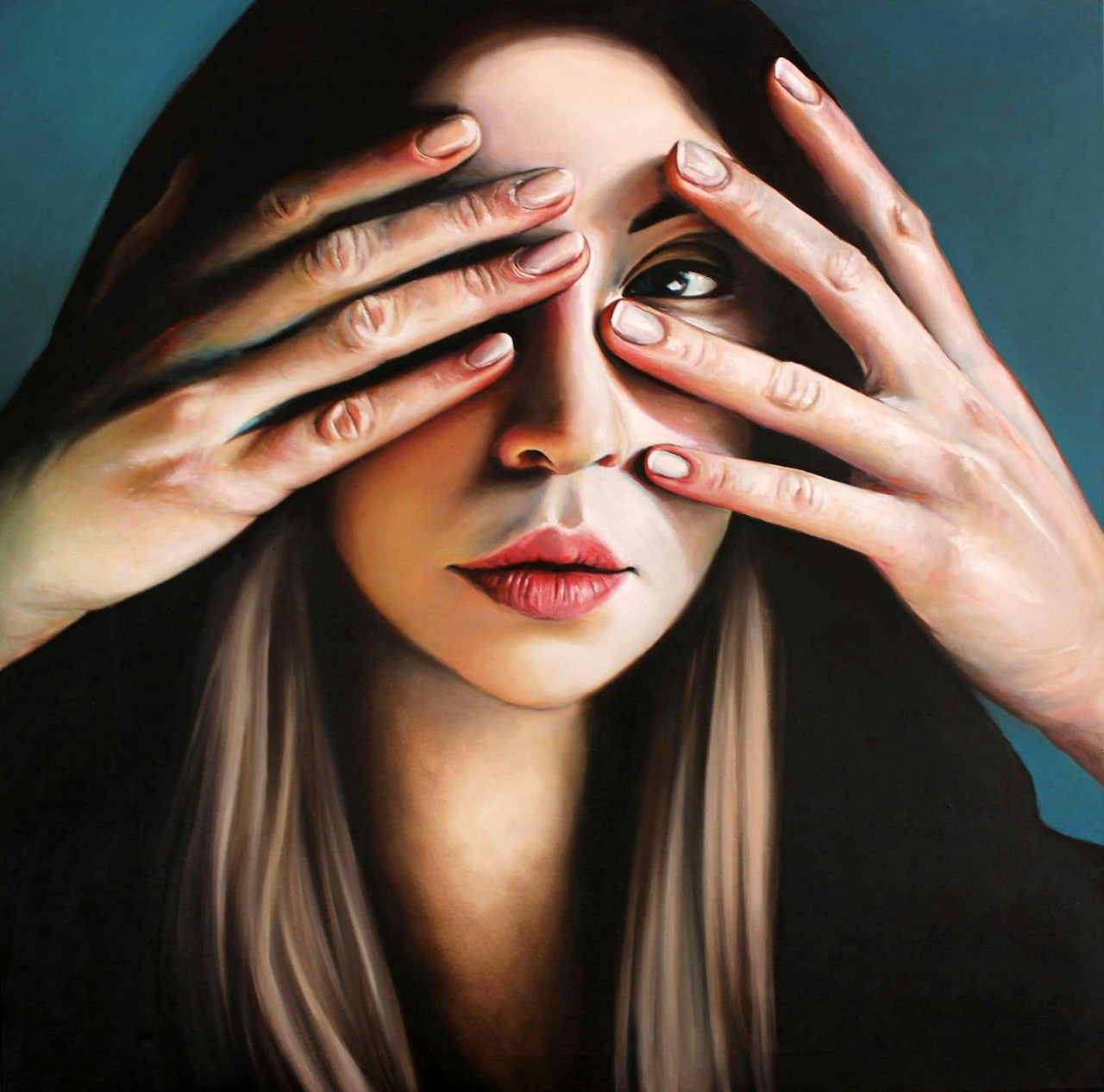Katarzyna Kubiak - Guardian hands (Oil on Canvas | Wymiary: 105 x 105 cm | Cena: 6500 PLN)