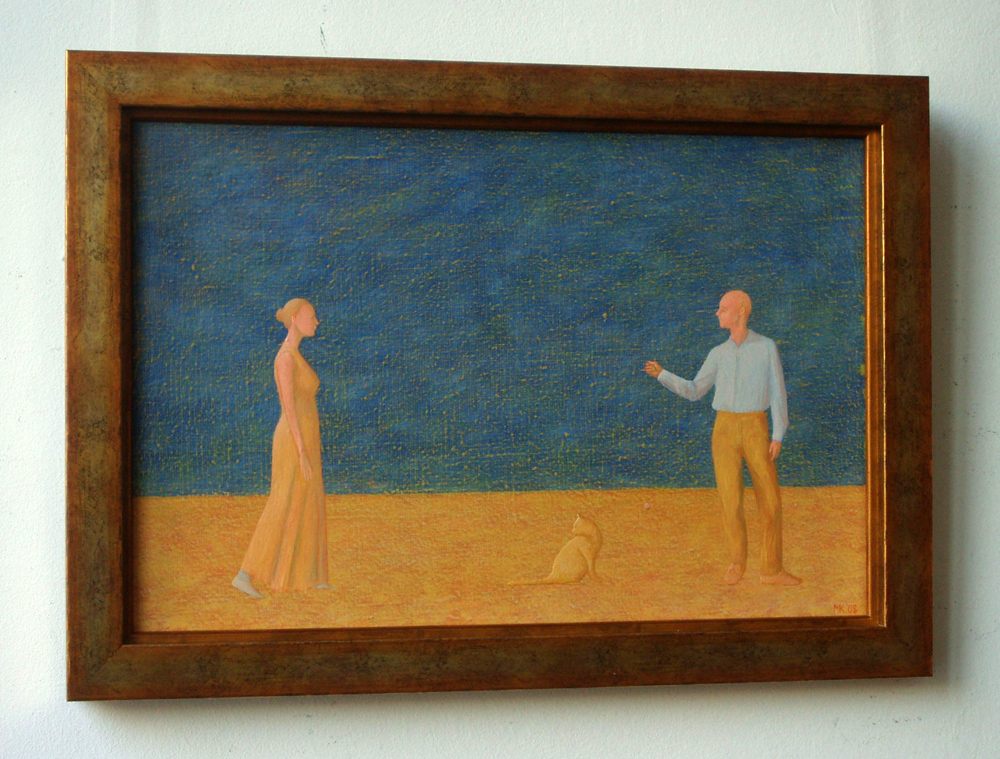 Mikołaj Kasprzyk - Couple And Cat (Oil on Canvas | Wymiary: 58 x 41 cm | Cena: 3800 PLN)