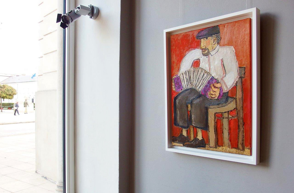 Krzysztof Kokoryn - Bandeon player wearing a cap (Oil on Canvas | Size: 58 x 78 cm | Price: 6000 PLN)