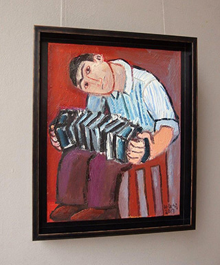 Krzysztof Kokoryn : Bandeon player with a mustache : Oil on Canvas